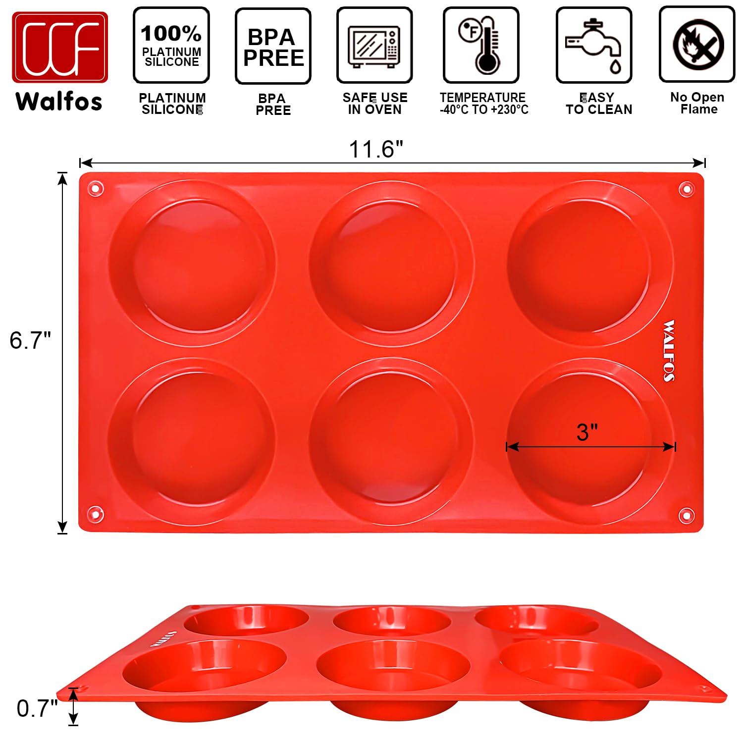 Walfos Silicone Whoopie Pie Baking Pans, Non-Stick Muffin Top Pan Set of 4. Food Grade and BPA Free Silicone,Perfect for Muffin, Eggs, Tarts and More, Dishwasher Safe