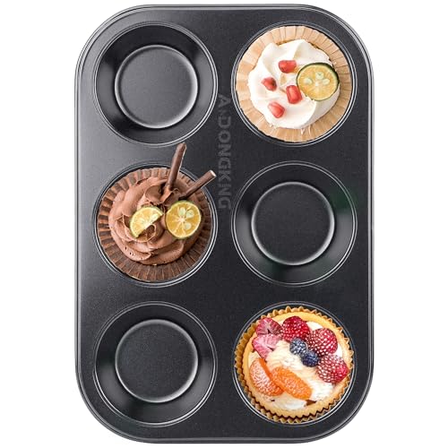 AmDONGKING Muffin Pan, Cupcake Pans, 6 Cup Premium Non-Stick Carbon Steel Kitchen Baking Quiche Pan, 10.4 X 7.1 Inches