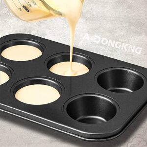 AmDONGKING Muffin Pan, Cupcake Pans, 6 Cup Premium Non-Stick Carbon Steel Kitchen Baking Quiche Pan, 10.4 X 7.1 Inches