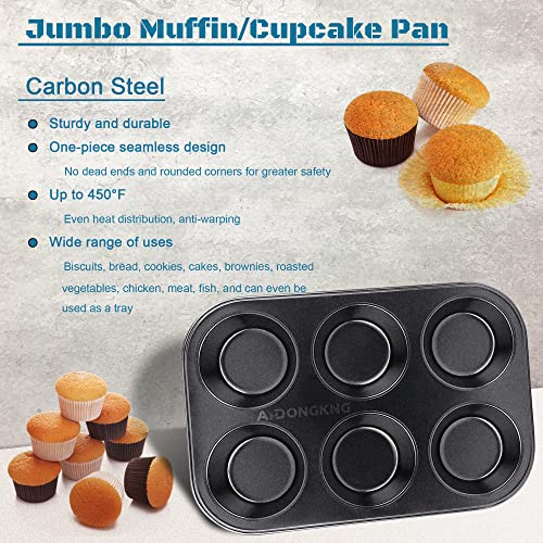 AmDONGKING Muffin Pan, Cupcake Pans, 6 Cup Premium Non-Stick Carbon Steel Kitchen Baking Quiche Pan, 10.4 X 7.1 Inches