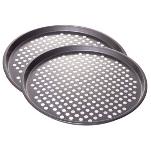 Red Co. 2 Pack 13 inch Round Non Stick Coated Carbon Steel Pizza Baking Pan Crisper with Holes