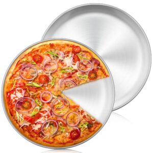 herogo 12 inch stainless steel round pizza pan set of 2, large healthy pizza tray platter for oven baking serving, dishwasher safe