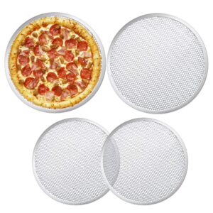 milkary 4 pieces seamless round pizza screen, 2 pieces 12 inch aluminum mesh pizza screen and 2 pieces 10 inch pizza mesh baking tray for home kitchen restaurant supplies