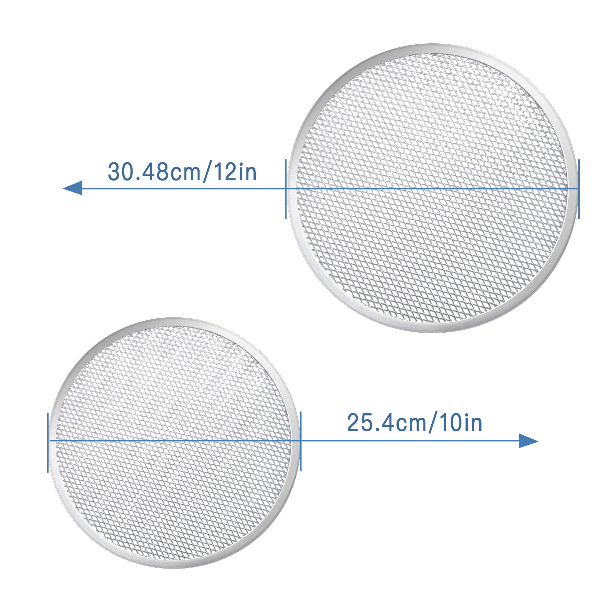 Milkary 4 Pieces Seamless Round Pizza Screen, 2 Pieces 12 inch Aluminum Mesh Pizza Screen and 2 Pieces 10 inch Pizza Mesh Baking Tray for Home Kitchen Restaurant Supplies