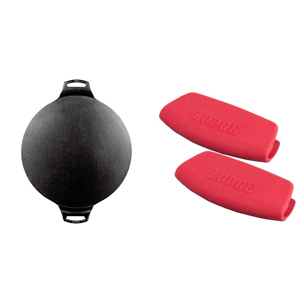 Lodge 15-Inch Cast Iron Pizza Pan and Silicone Grips Bundle