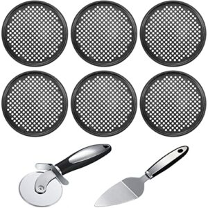 aoriher 6 pack 12 inch carbon steel pizza pans with holes, nonstick, set of 6, gray