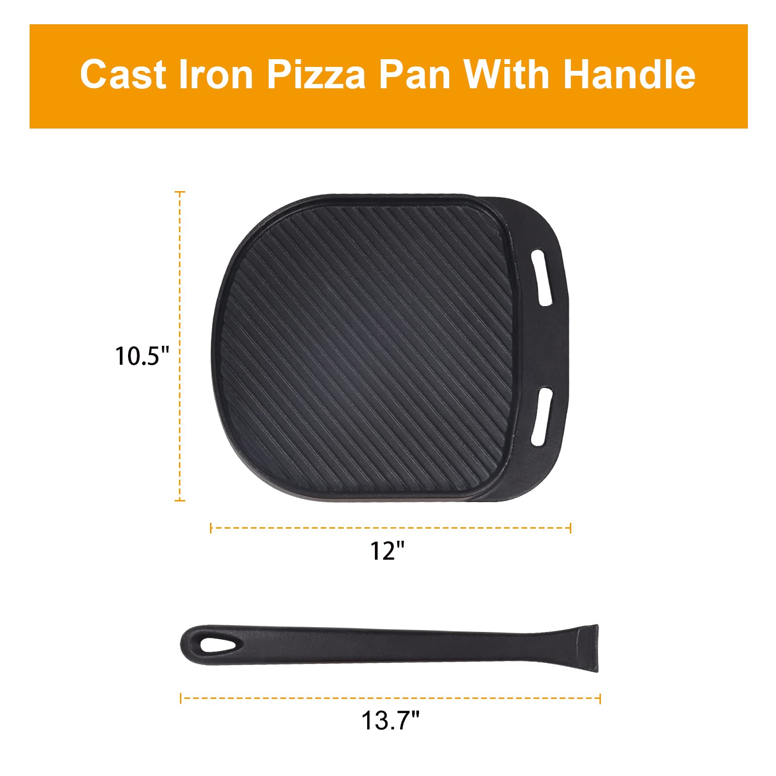 BBQ-PLUS Reversible Cast Iron Sizzler Plates, 13.7 Inch Lifting Handle, 12 Inch x 10.5 Inch, Black