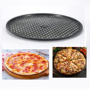 Perforated round pizza pan 14 inch extra large pizza tray for oven carbon steel stone finish