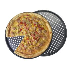 Perforated round pizza pan 14 inch extra large pizza tray for oven carbon steel stone finish