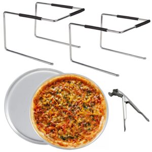 tiger chef pizza stand and pizza pan set: two pizza stands for tables, two 12 inch pizza pans and pan gripper