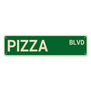 fuxinglin pizza blvd street sign, pizza sign pizza decor pizza lover gift, funny wall decor for home/garden/kitchen, quality metal signs 16x4 inch
