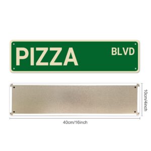 fuxinglin Pizza BLVD Street Sign, Pizza Sign Pizza Decor Pizza Lover Gift, Funny Wall Decor for Home/Garden/Kitchen, Quality Metal Signs 16x4 Inch