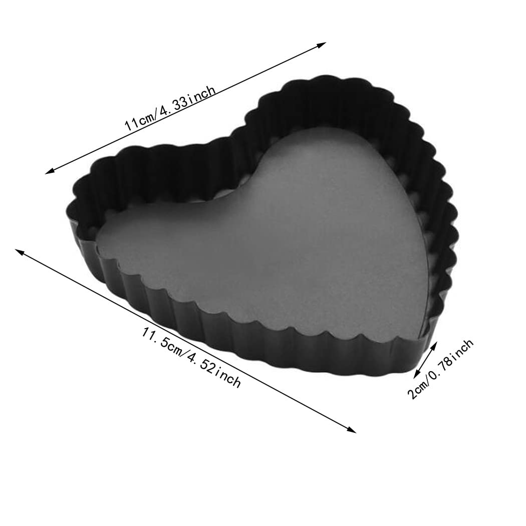 Hoshen 2 Pieces 4.5 Inch Movable Bottom Baking Pan Pizza Pan, Non-Stick Coating Movable Pan Mold, Chrysanthemum Pie Pan, Tart Pan Pizza Pan (Heart-Shaped, Black