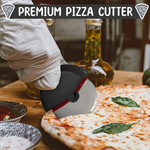 ROSER STUDIO 2 Silicone Pizza Storage Container Collapsible & Pizza Cutter - Reusable & Expandable Pizza Container & 10 Microwavable Lids Serving Tray - Foldable Pizza leftover Box (2 RED)