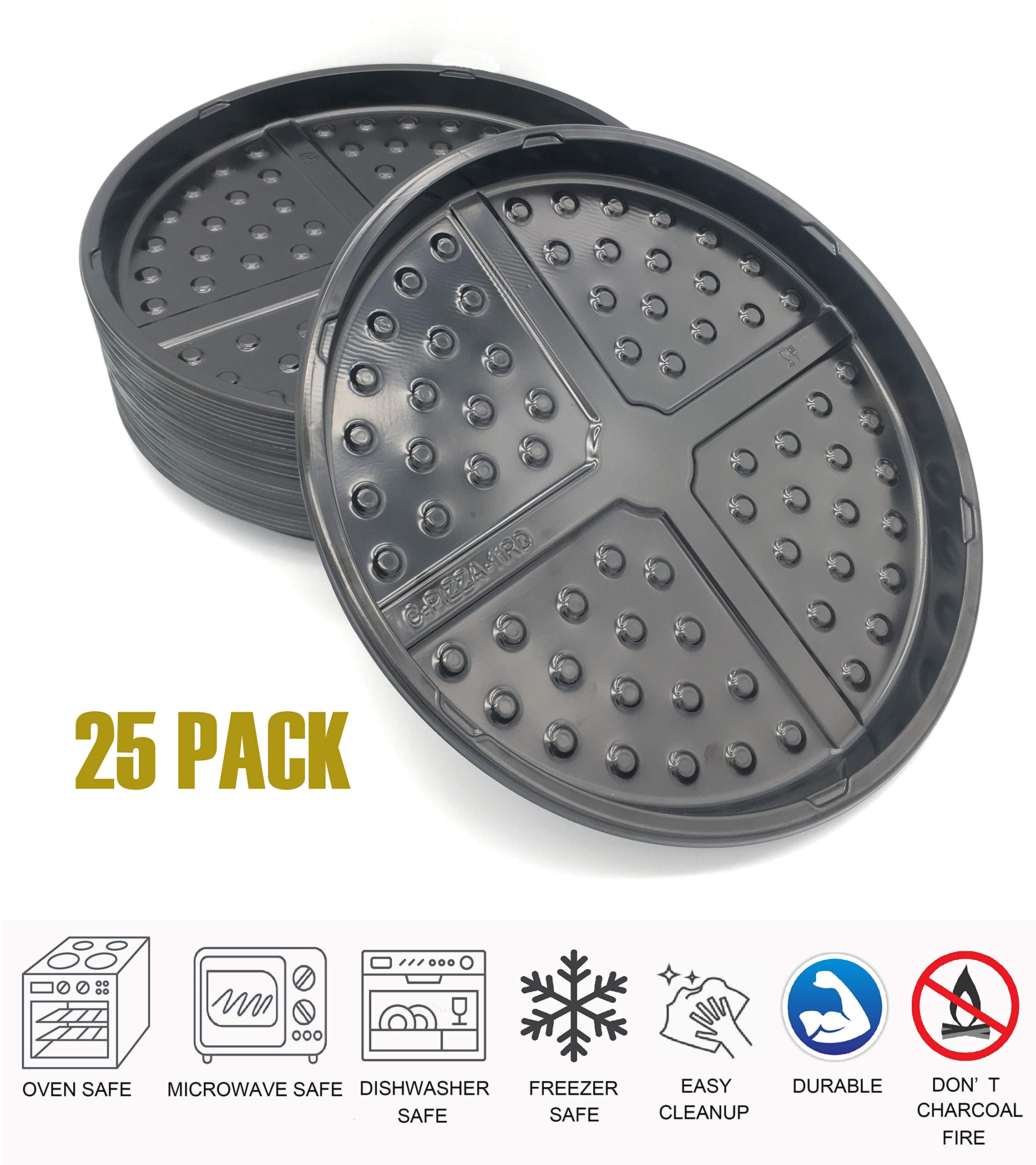 YKDFUN Disposable CPET Plastic oven baking Pizza Pans - Tray for Pizza Cookies Cake Bread Focaccia Meat - Baking Pans Tray, Easy Clean, Oven Freezer Microwave and Dishwasher Safe-Pack of 25