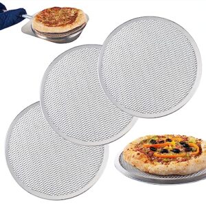 RHBLME 3 Pack Aluminum Alloy Pizza Baking Screen, 12 Inch Pizza Screen Restaurant-Grade Baking Screen for Oven, Round Pizza Crisper Tray Pizza Baking Tray for Home Kitchen, BBQ, Seamless