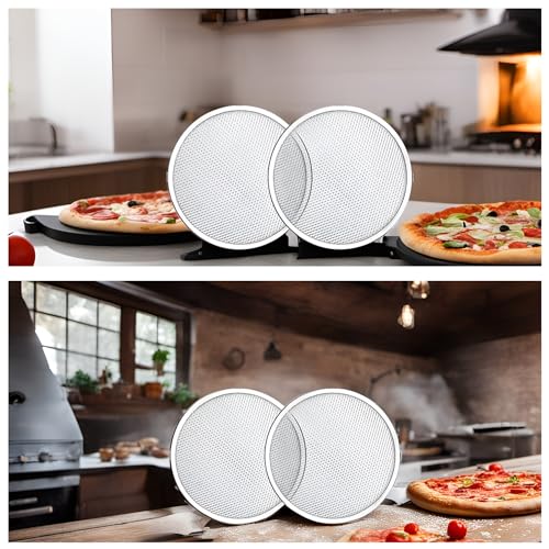 RHBLME 3 Pack Aluminum Alloy Pizza Baking Screen, 12 Inch Pizza Screen Restaurant-Grade Baking Screen for Oven, Round Pizza Crisper Tray Pizza Baking Tray for Home Kitchen, BBQ, Seamless