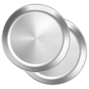 hohungf small round pizza pan set 2 stainless steel pizza tray, round pizza plate for pie cookie pizza cake, non toxic & heavy duty, brushed finish & easy clean & diameter 10.3 inch