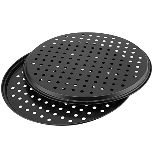 MANCHAP 4 Pack 12 Inch Round Pizza Baking Pan with Holes, Pizza Pan for Oven, Carbon Steel Non-stick Pizza Crisper Pan for Home Restaurant Baking, Black