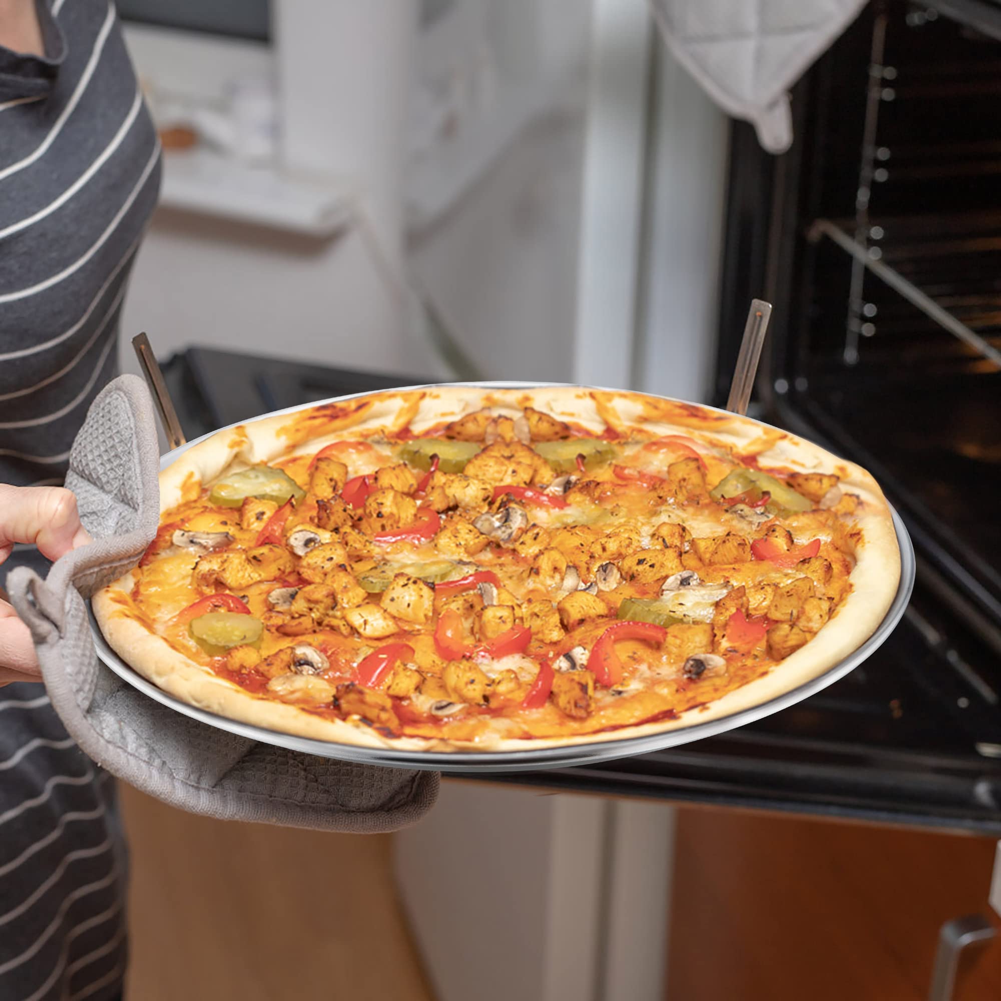 LIANYU 4 Pack Pizza Pan Set, 11.8 Inch Stainless Steel Pizza Serving Tray for Oven Baking, Nonstick Round Pizza Plate,Dishwasher Safe