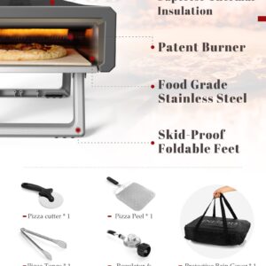 INFOOD Propane Pizza Oven, Silver Pizza Oven Outdoor, Portable Gas Ovens, Outdoor Kitchen, Accessories with Pizza Stone, Pizza Cutter, Storage Bag, for Picnic, BBQ and Party