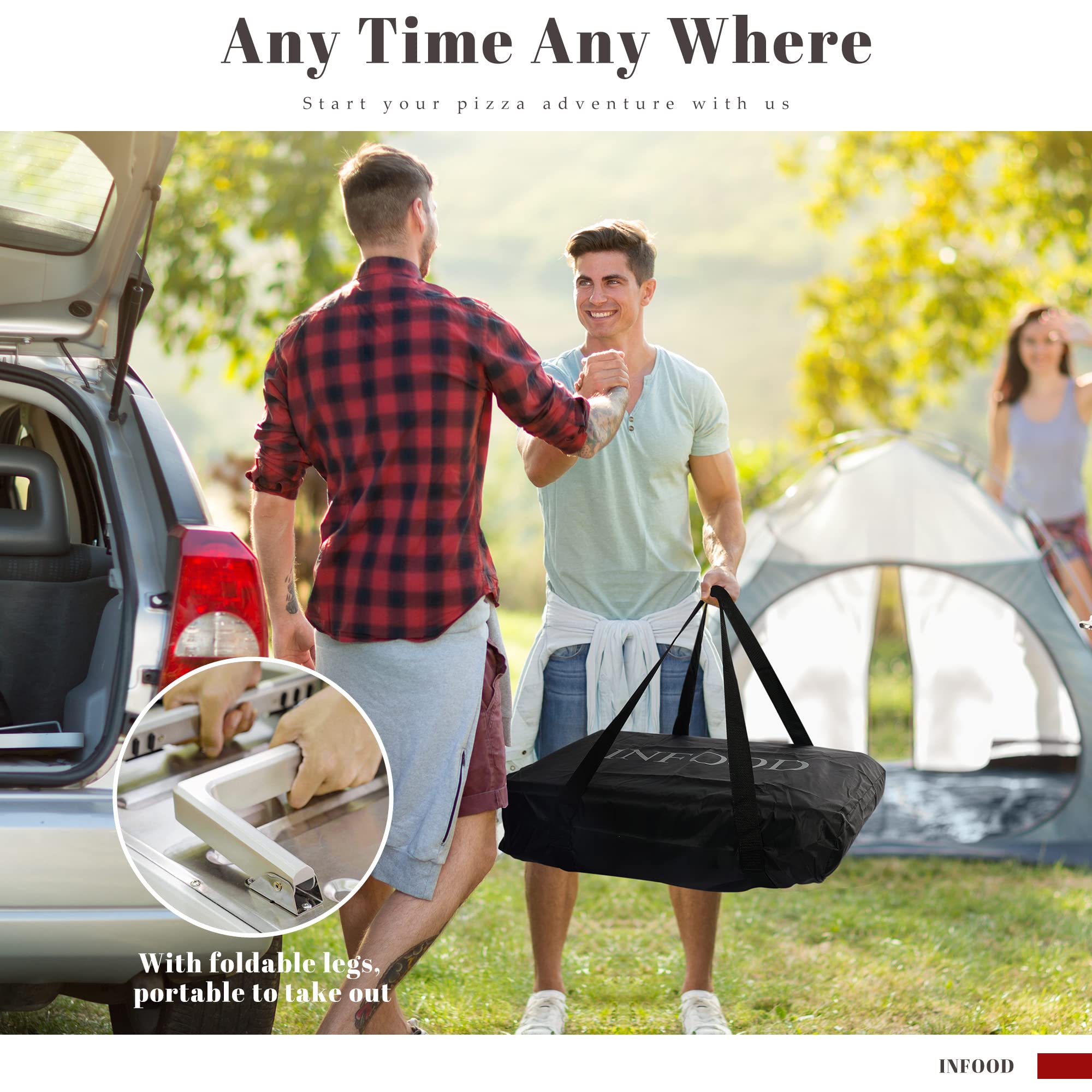 INFOOD Propane Pizza Oven, Silver Pizza Oven Outdoor, Portable Gas Ovens, Outdoor Kitchen, Accessories with Pizza Stone, Pizza Cutter, Storage Bag, for Picnic, BBQ and Party