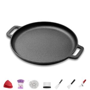 kavsi cast iron pan, pizza pan with dual handle, baking pan, cast iron skillets for cooktop, oven, bbq-12 inch pizza cooker with 7 pcs accessories