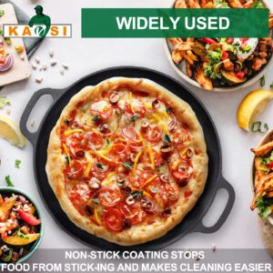 KAVSI Cast Iron Pan, Pizza Pan with Dual Handle, Baking Pan, Cast Iron Skillets for Cooktop, Oven, BBQ-12 Inch Pizza Cooker with 7 Pcs Accessories