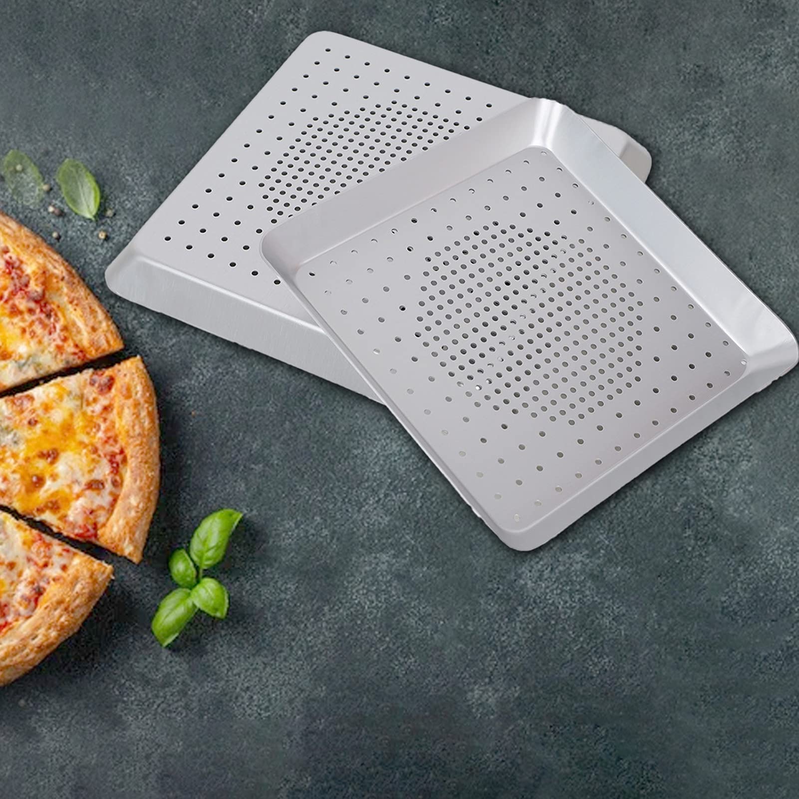 prettDliJUN Square Pizza Pan for 8 Inch-16 Inch Pizza, Non-Stick Aluminium Alloy Pizza Bread Meal Baking Pan Kitchen Baking Tools