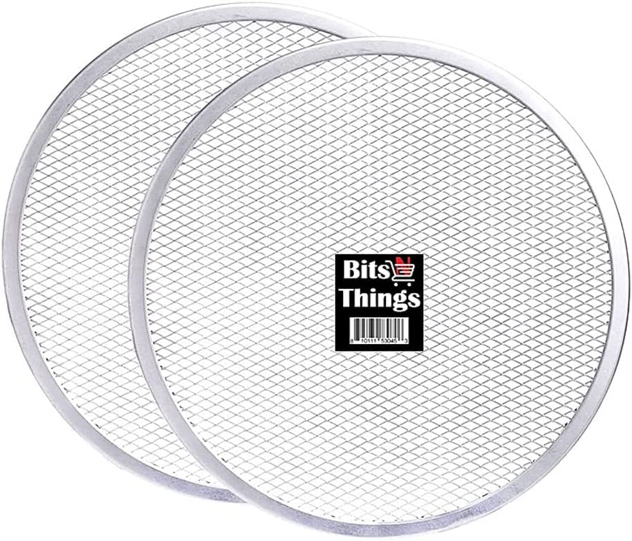 Bits N Things Pizza Screen 10 inch Seamless Round, 2 Pack Aluminum Mesh Pizza Screen, Baking Tray for Home Kitchen Restaurant