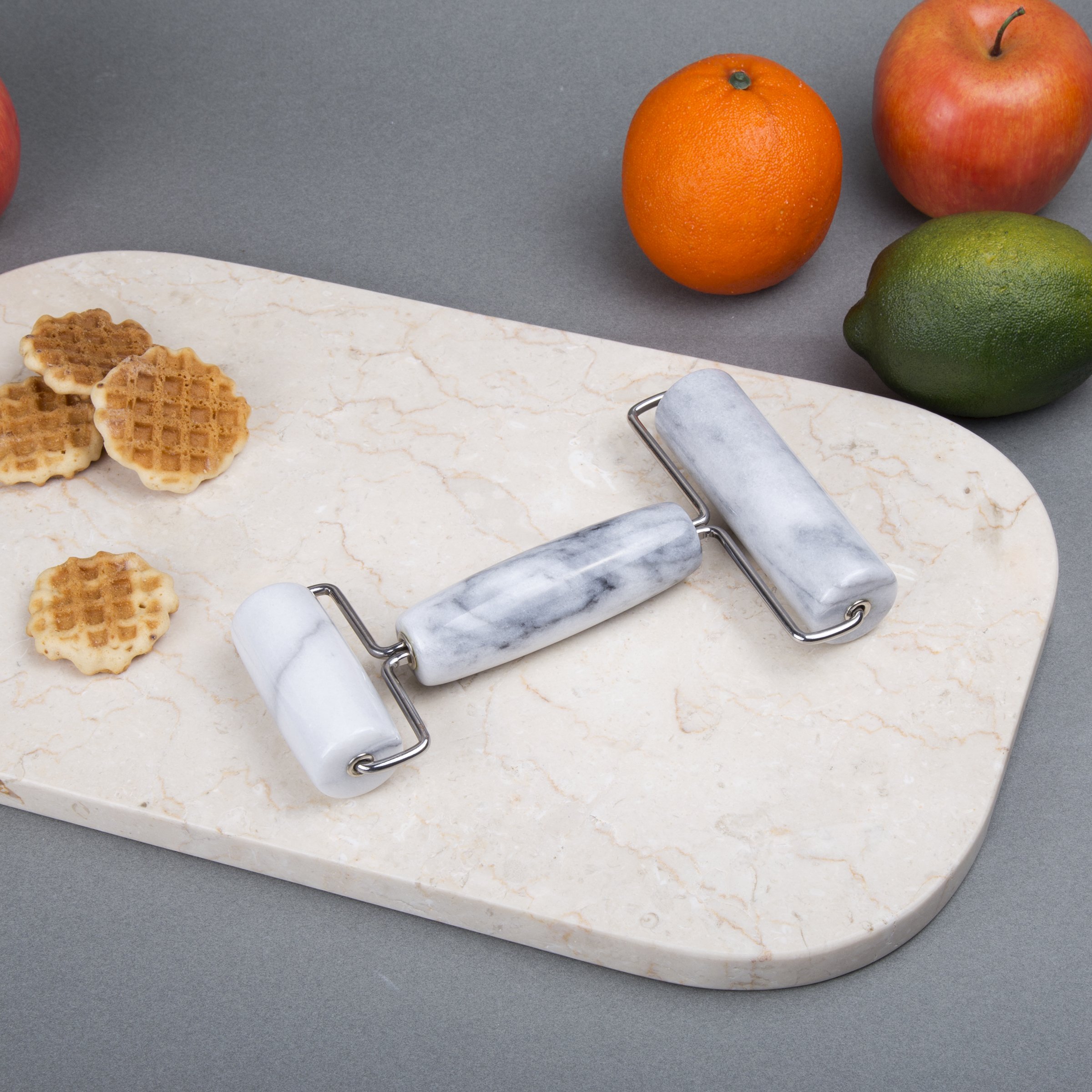 Creative Home Natural Marble Double Pastry Pie Roller, 4-/12" x 7-1/2" x 1-1/4" H, Off-White (Patterns may very)
