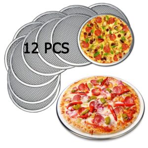 12 packs aluminum alloy pizza pan with holes, 15 inch commercial grade baking screen for oven round pizza tray pizza crisper pan pizza baking tray bakware for restaurant kitchen, seamless(12,15)