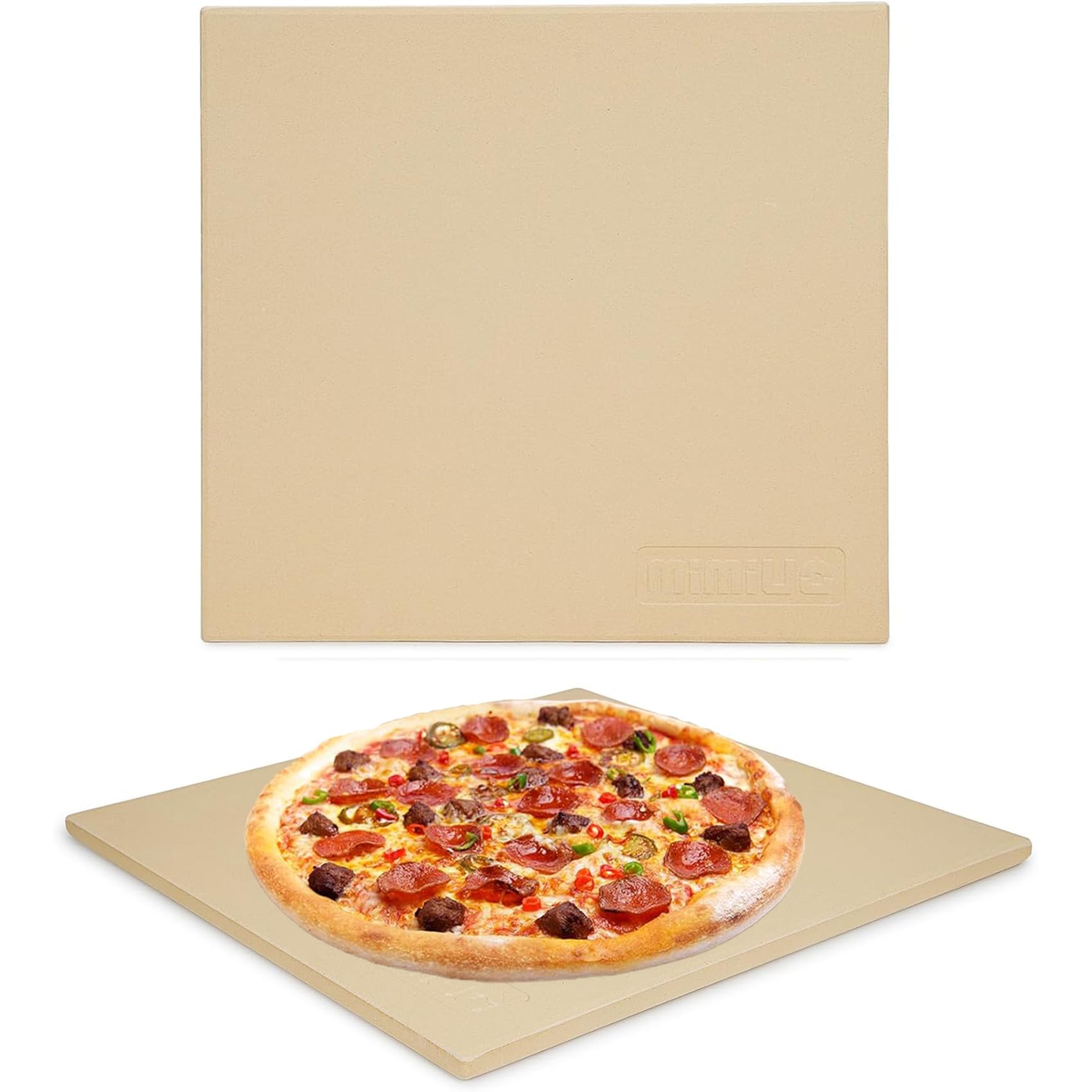 Mimiuo Pizza Stone for Oven and BBQ Grill, 13 inch Square Bread Baking Stone, Heavy Duty Large Ceramic Pizza Pan for Baking Pie Cookie and Cheese