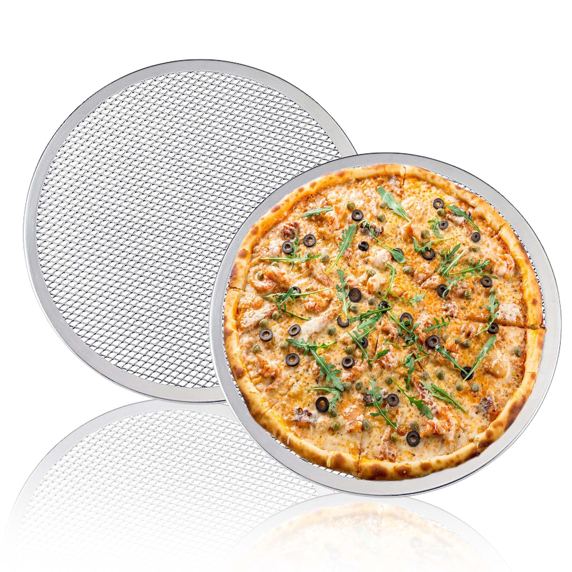 YEUIKERR 2 Pack Pizza Screen,12 Inch Non-Stick Bakeware Baking Screen, Aluminum Pizza Pan with Holes Pizza Mesh, Seamless