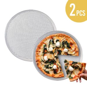 YEUIKERR 2 Pack Pizza Screen,12 Inch Non-Stick Bakeware Baking Screen, Aluminum Pizza Pan with Holes Pizza Mesh, Seamless