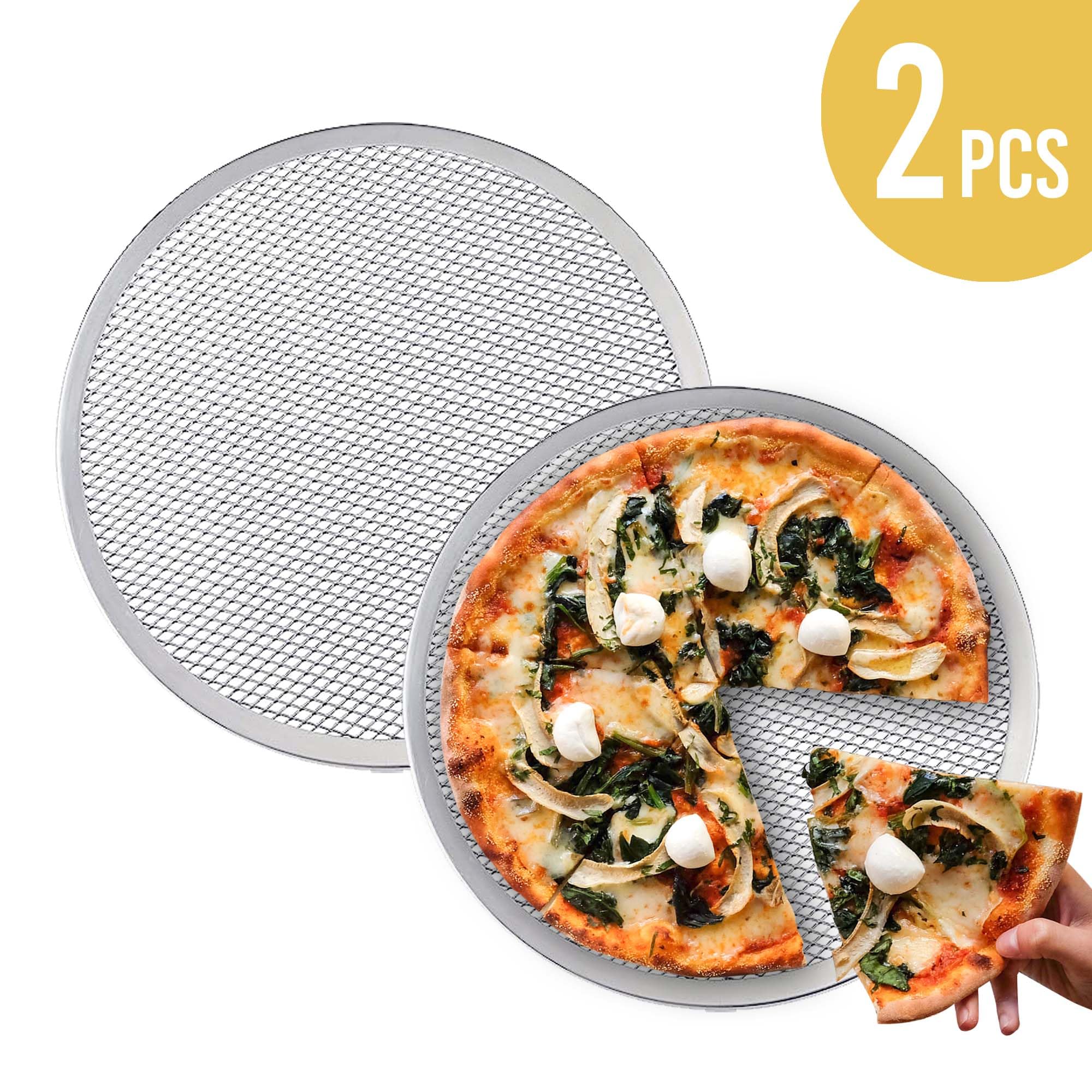 YEUIKERR 2 Pack Pizza Screen,12 Inch Non-Stick Bakeware Baking Screen, Aluminum Pizza Pan with Holes Pizza Mesh, Seamless