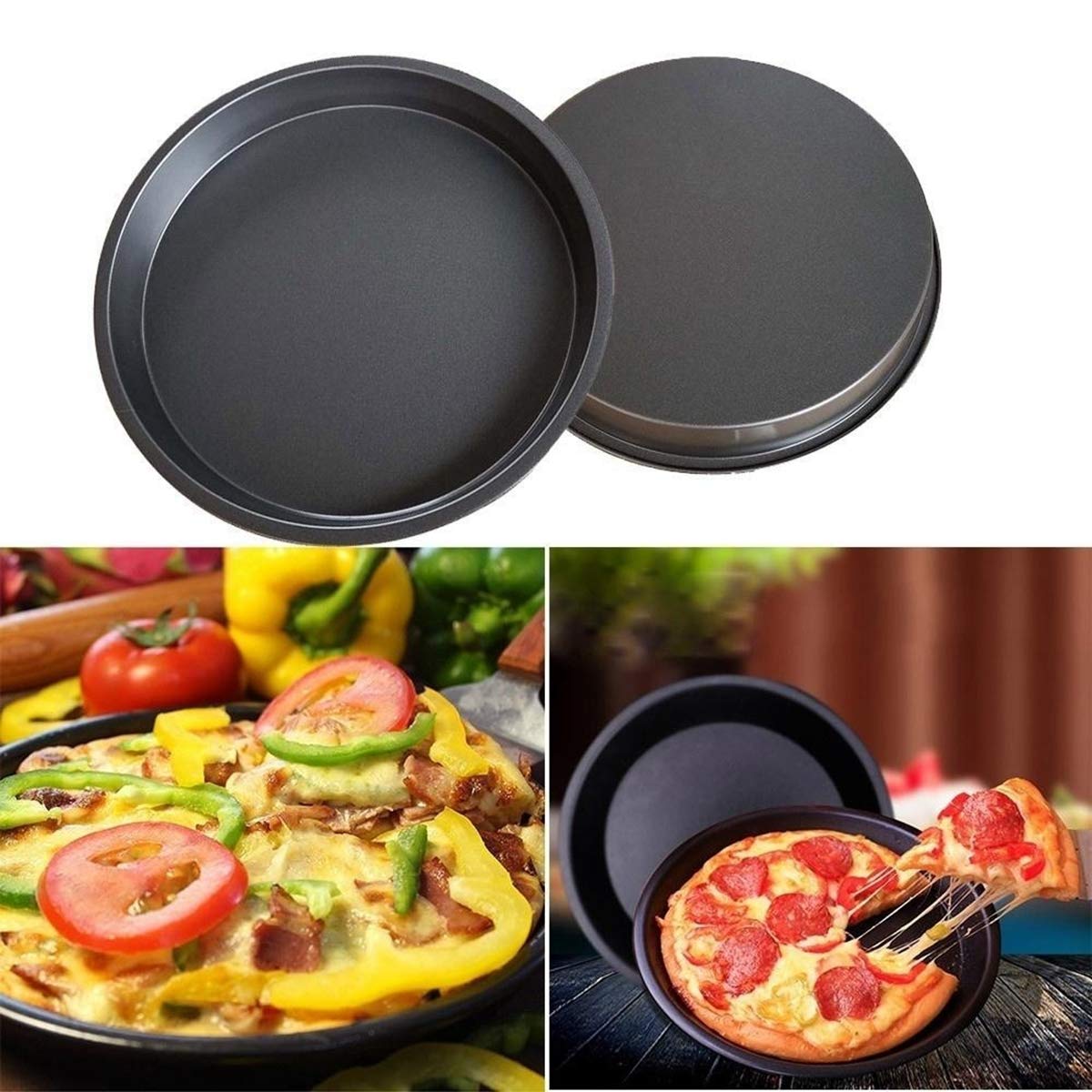 Stainless Steel Round Pizza Pan,Carbon Steel Non-Stick Oven Pizza Plate Pan Bakeware Tray Mold Deep Dish Pizza Pan(8inch)