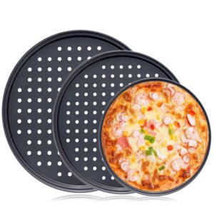 siticoto baking steel pizza pan with holes, 3 pcs round pizza pan for oven 9 inch 11 inch 12 inch pizza crisper nonstick baking tray set for family restaurant home kitchen