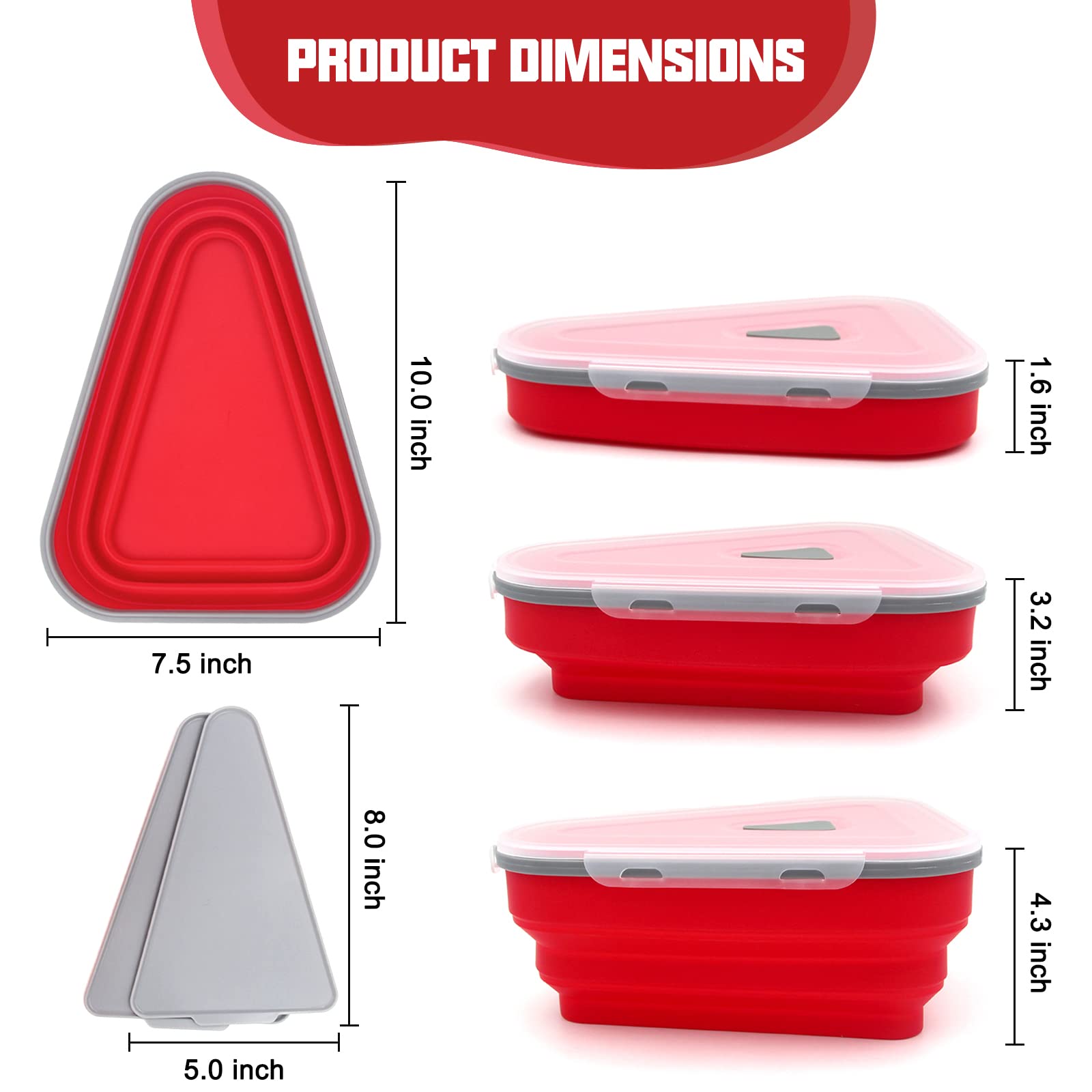 bkkbt Collapsable Pizza Storage Container - Reusable Pizza Box with 5 Microwaveable Serving Trays, Pizza Leftover Container Storage Space Saver, Microwave and Dishwasher Safe