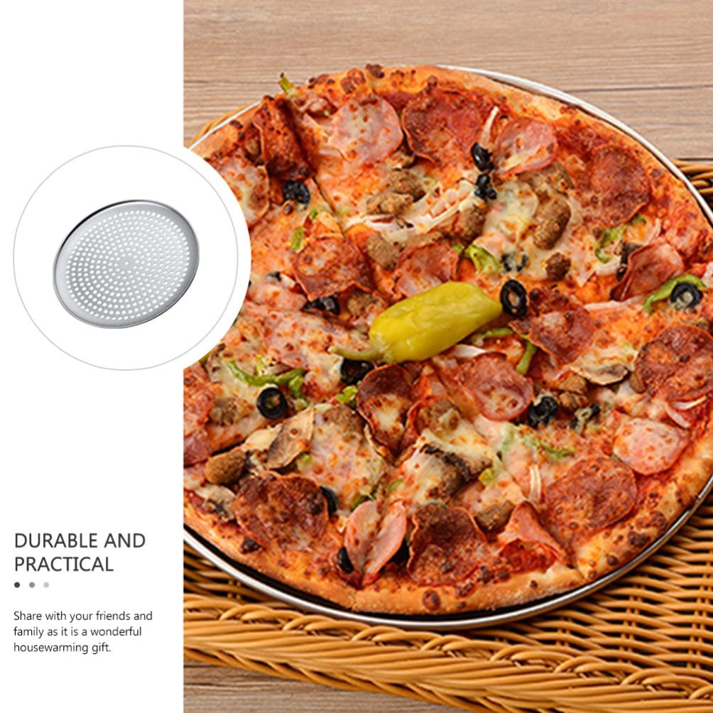 Zerodeko Stainless steel Pizza Pan Round Perforated Pizza Tray Pizza Baking Pan Pizza Serving Tray Crisper Pan with Holes for Oven Baking Supplies 9inch