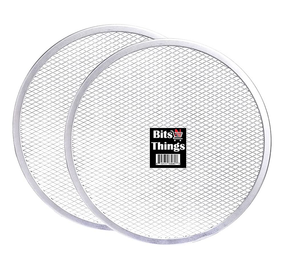 Bits N Things Pizza Screen 12 inch Seamless Round, 2 Pack Aluminum Mesh Pizza Screen, Baking Tray for Home Kitchen Restaurant