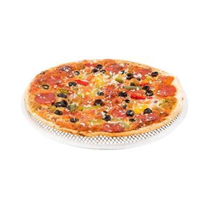 restaurantware met lux 12 inch pizza screen 1 heavy-duty mesh screen - reinforced rim evenly bake pizzas flatbreads or pastries aluminum screen pizza pan for homes or restaurants durable