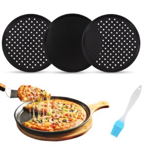 3pc nonstick pizza tray for oven, twutgayw cast iron pizza pans with holes 12.5 in, pizza serving tray, carbon steel with non stick surface, round pizza tray baking pizza set for home kitchen oven use