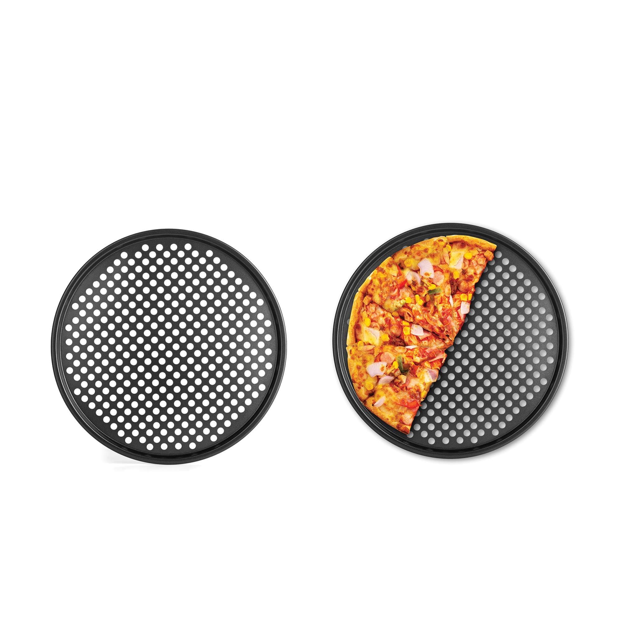 Fox Run Pizza Pan and Crisper, set of 2, Black