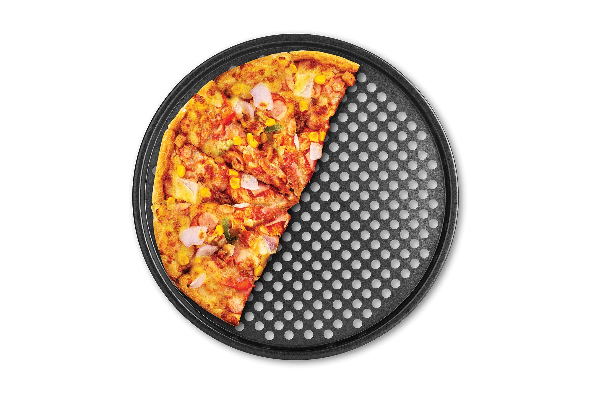 Fox Run Pizza Pan and Crisper, set of 2, Black