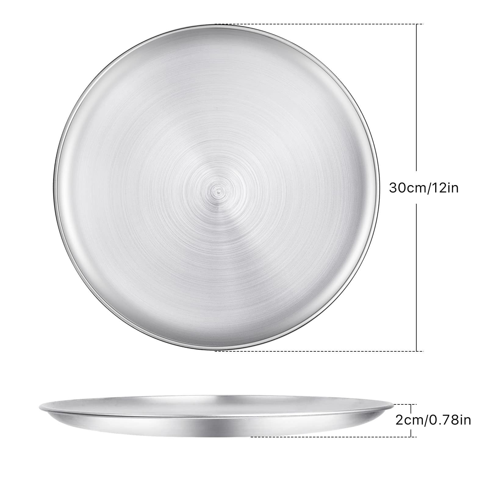 Worldity Pizza Serving Tray, 12 Inch Stainless Steel Pizza Pan, Food Grade Safe Pizza Pans, Round Pizza Tray for Oven, Pizza Plate for Pie, Cookie, Dishwasher Safe(4 Pack)