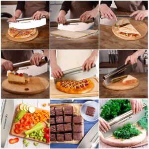 KitchenStar Pizza Stone for Oven and Grill 15x12 inch + Pizza Cutter Rocker 14" + Acacia Wood Pizza Peel 14" - Pizza Making Set Bundle - Premium Pizza Oven Accessories and Tools