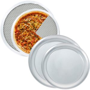 tiger chef pizza pan and pizza screen set - includes 9 inch and 12 inch wide rim pizza pans and aluminum pizza screens for oven