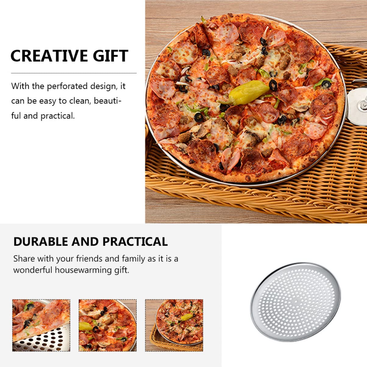Cabilock Nonstick Pizza Pan Home Pizza Oven Pizza Baking Sheet Stainless steel Pizza non stick pizza pan round baking pan pizza for oven Pan Round Perforated Stainless Steel Griddle