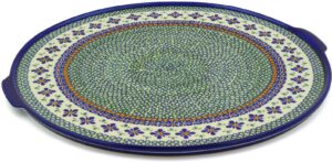 polish pottery pizza plate 17-inch gingham flowers